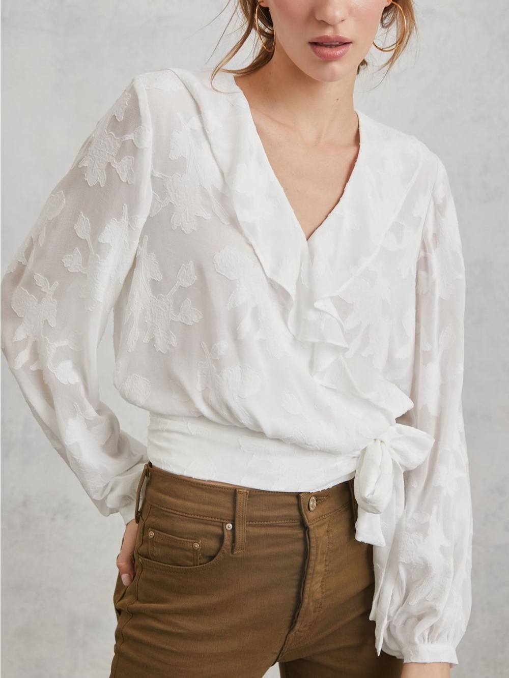 Anthropologie Milena white ruffle burnout long sleeve blouse top size XL NWT